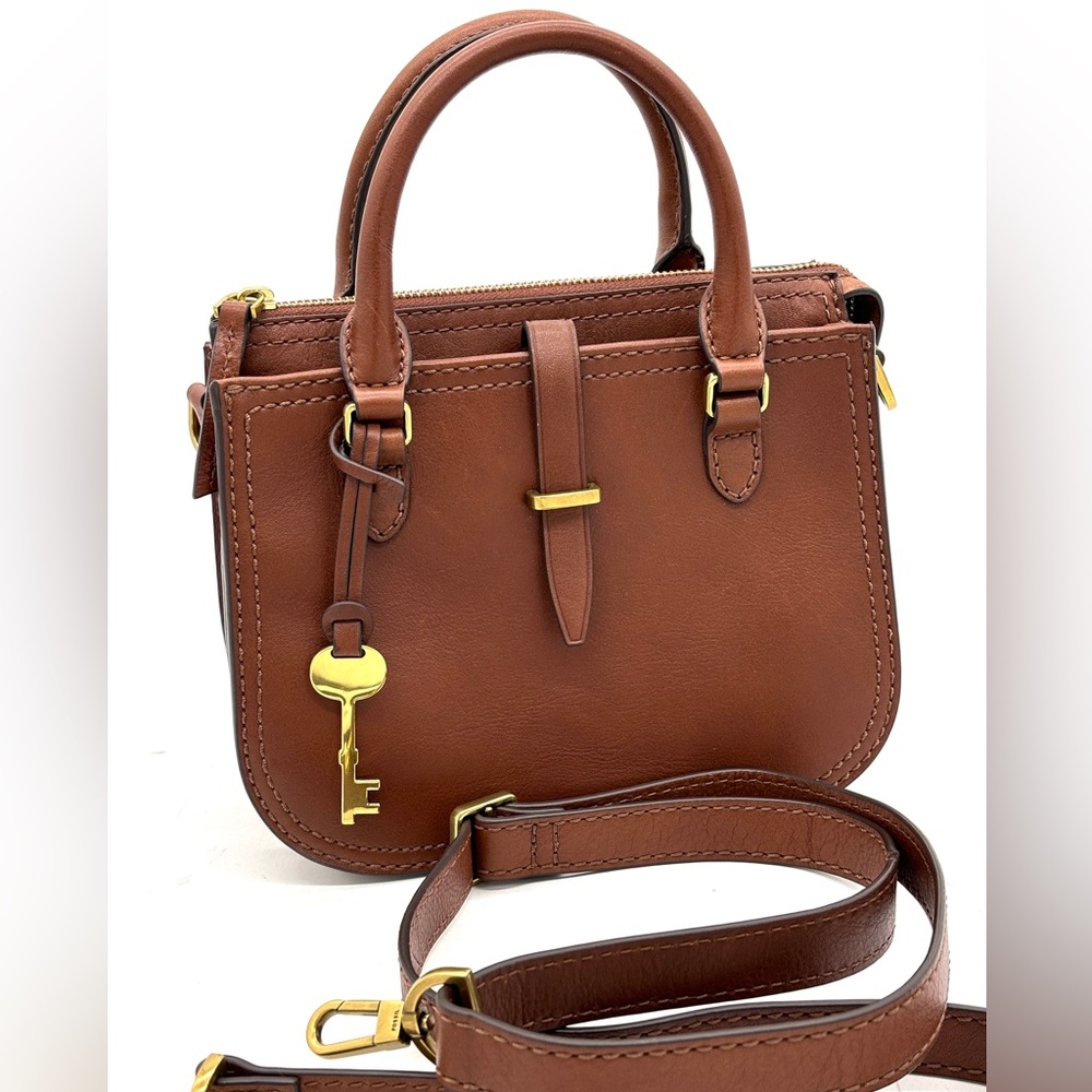 Fossil Ryder Small Satchel Brown Leather Gold Hardware